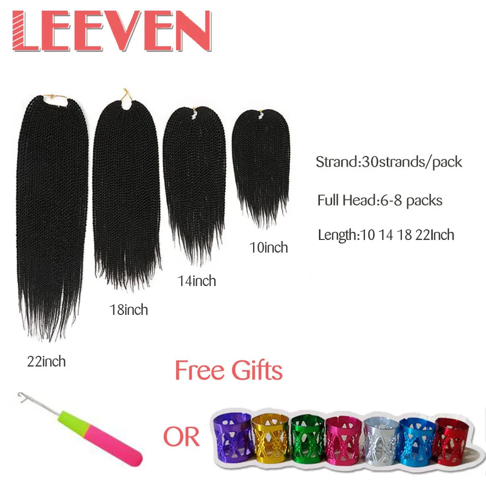 Leeven 10, 14, 18, 22 дюйма, 30 прядей, Сенегальские, крученые, вязанные крючком волосы, синтетические плетеные волосы для наращивания, высокотемпературное волокно, 1 шт