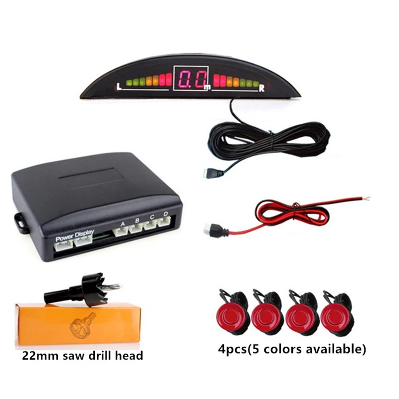 GSPSCN 2.5M Range Car Parking 4 Sensors Reverse Backup Rear Volume Warning Radar System Kit Sound Alarm with LED Display