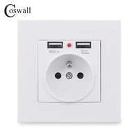 coswall wall socket grounded children protective door french standard outlet with 2 1a dual usb charging black white pc panel