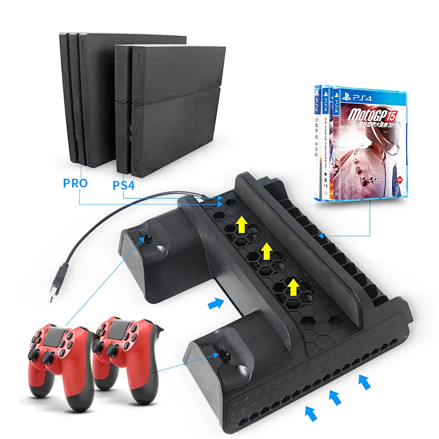 Вертикальный охлаждающий вентилятор PS 4/Slim/PRO двойной контроллер зарядное
