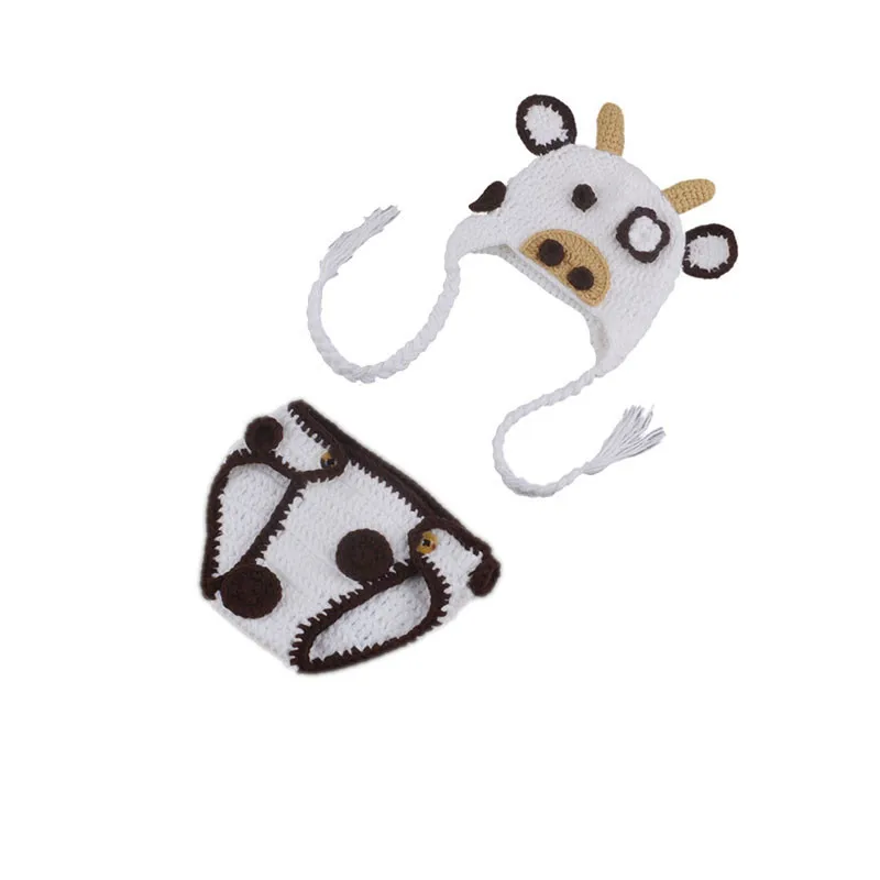 Newborn Baby Crochet Knit Costume Crazy Cow Infant Handmade Long Braid Beanies Hat Kids Photo Props Accessories Toddler Clothes | Детская
