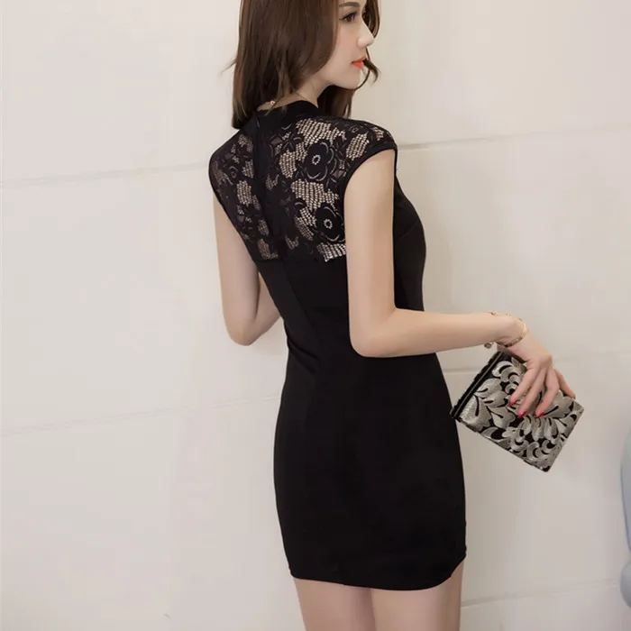 Womans Dresses Black White Sexy Club Wear Party Pencil Bandage Skin Tight Mini Tunic Hollow Out Vintage cheongsam Dress | Женская одежда