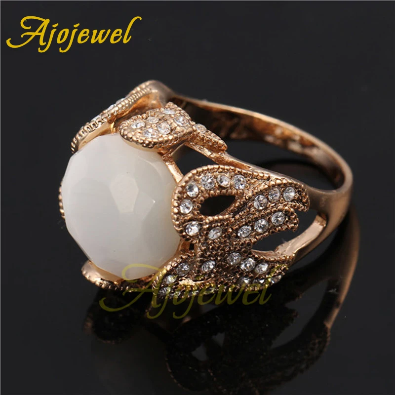 Ajojewel Золотые женские кольца с белым камни кристаллы стразы коктейльное кольцо