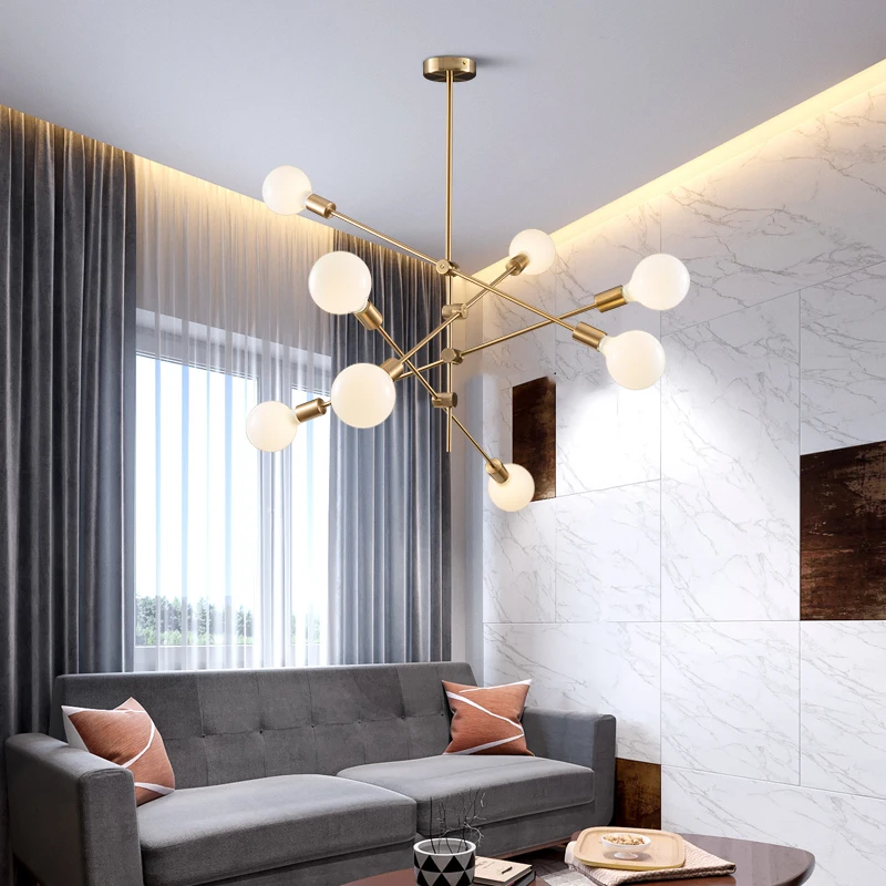 

MDWELL Chandelier Adjustable E27 Bulb For Bedroom Living Room Metal Chandelier Brushed Gold Lustre Modern Study Rooms Lustres
