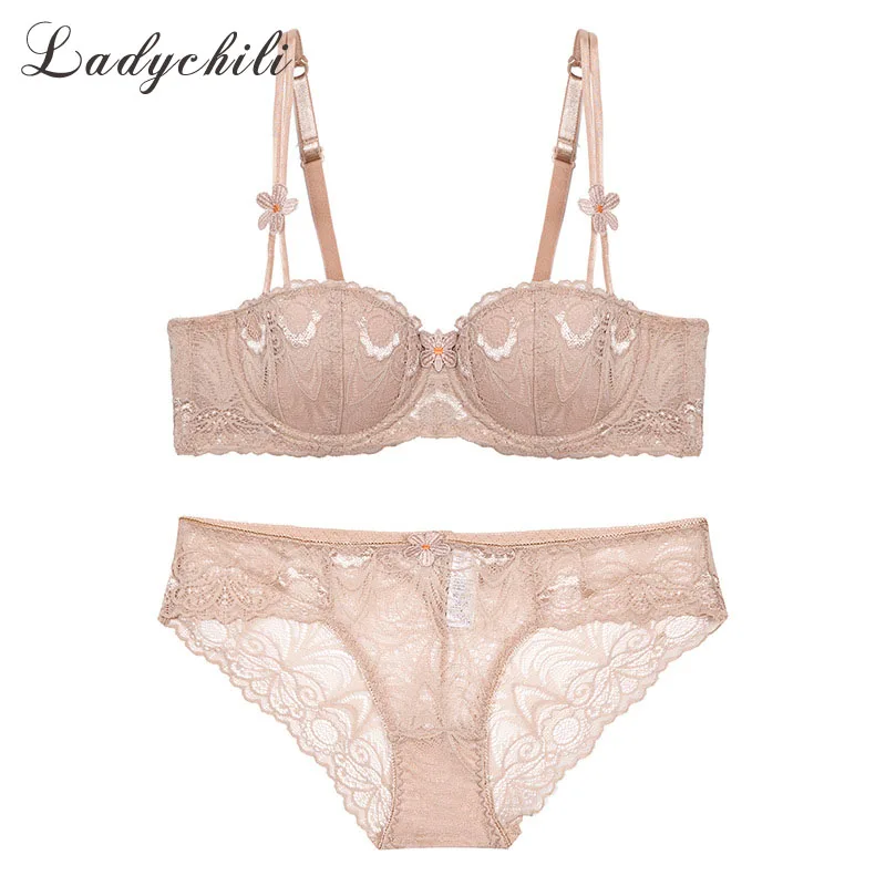 Женский комплект нижнего белья с кружевной вышивкой и бюстгальтером без