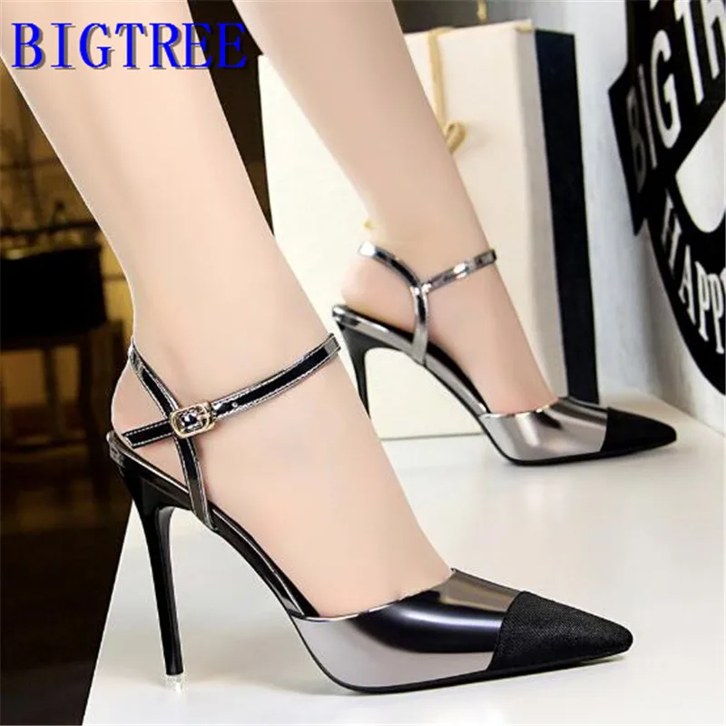 

BIGTREE woman high heel mules sandals sexy pumps Fashion professional OL women's shoes hollow pointed ladies block heel shoes
