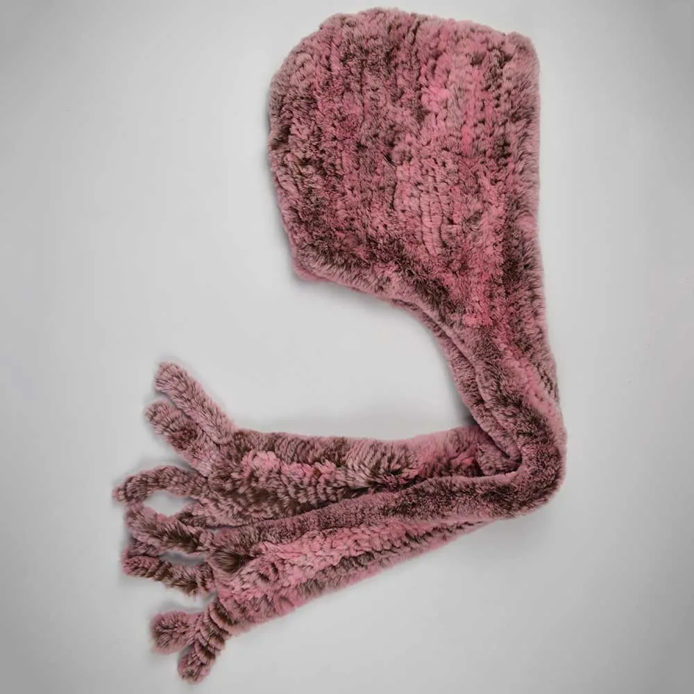 pink Вязаная шапка из меха кролика рекс с шарфом натуральный мех с капюшоном шарф женская зимняя шапка головной убор теплая меховая шапка шарф Зимний Шарф пончо - Цвет: pink