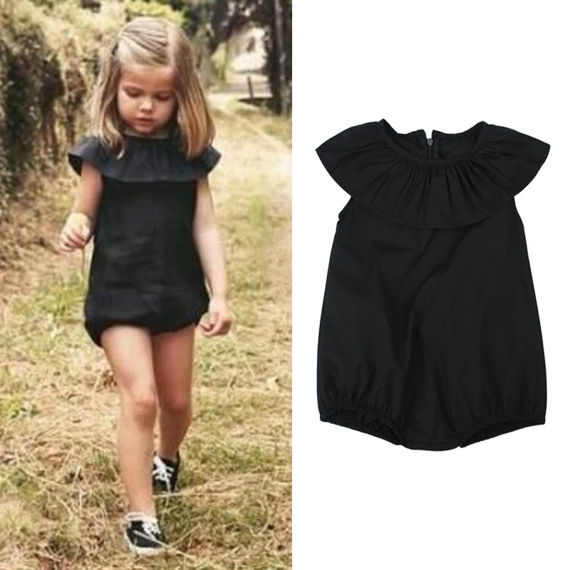 Летние модные комбинезоны для девочек черный комбинезон с коротким рукавом
