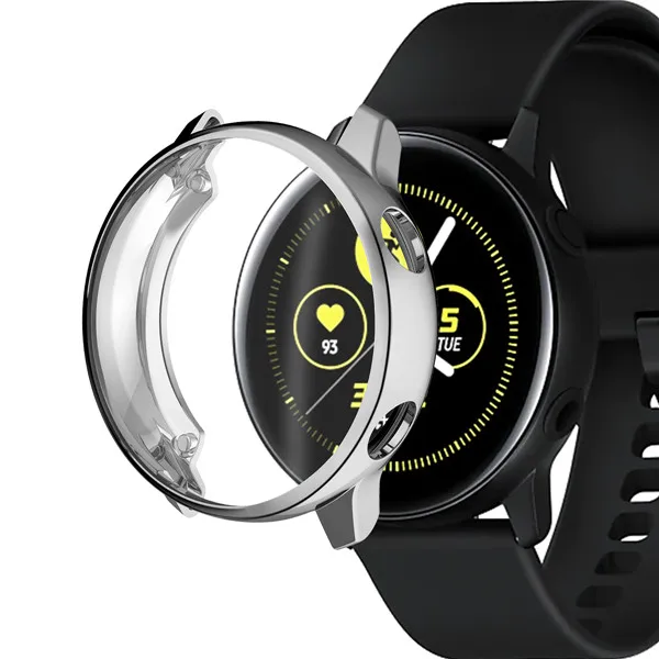 Серебристый Мягкий защитный чехол для samsung Galaxy Watch Active SM-R500 тонкий TPU полная защита Корпус рамка аксессуары для бампера - Цвет: Серебристый