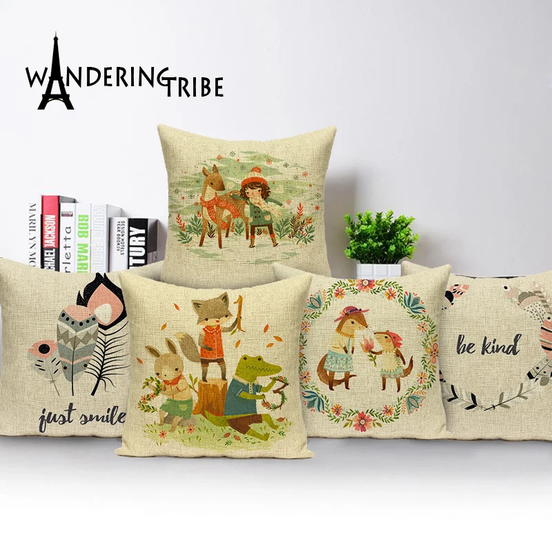 Наволочки с лисой белые декоративные подушки для дома льняные чехлы на подушку