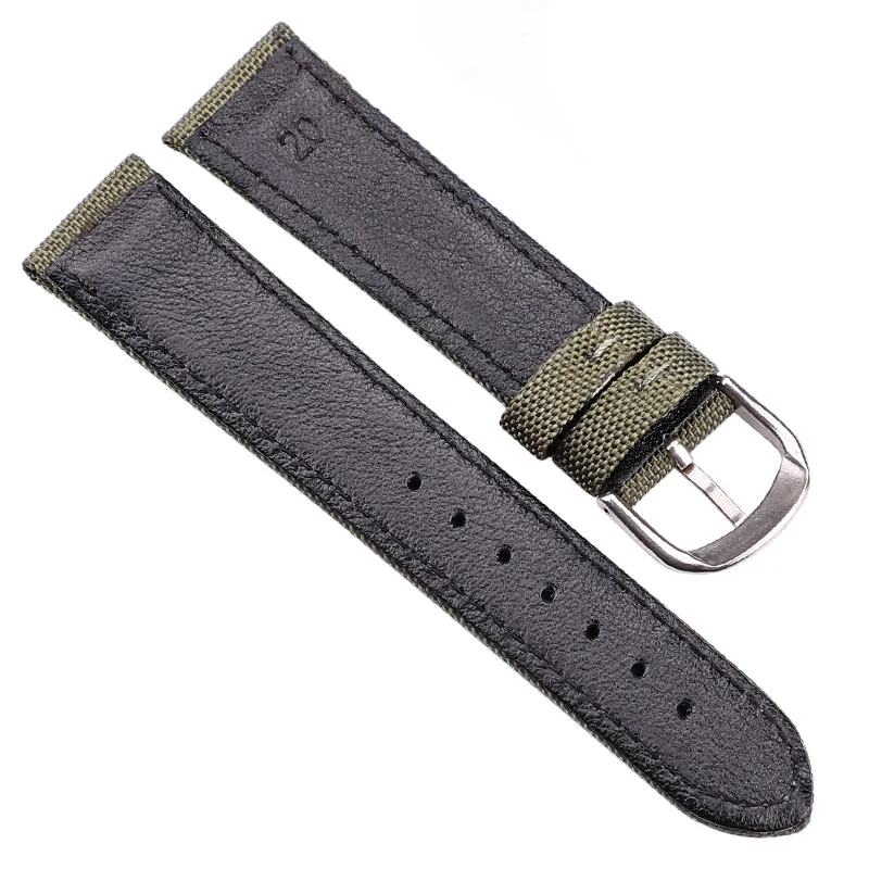 Nato Strap Canvas Nylon Genuine Leather Watch Band 18mm 20mm 22mm 24mm Men Black Blue Green Women Fashion Watchband Bracelet