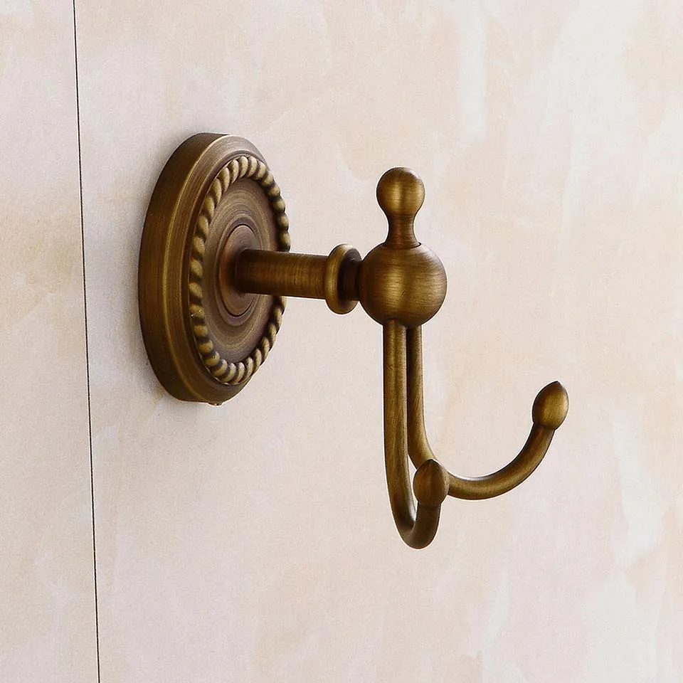 Free Shipping Bathroom Accessories Robe Hook Double Hooks Hanger Retro Brushed Brass | Обустройство дома