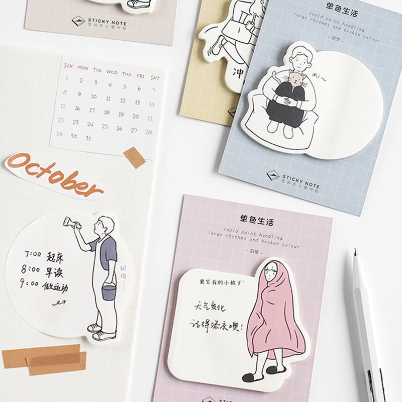 Kawaii милые девушки монохромный жизнь блокнот для заметок на клейкой основе