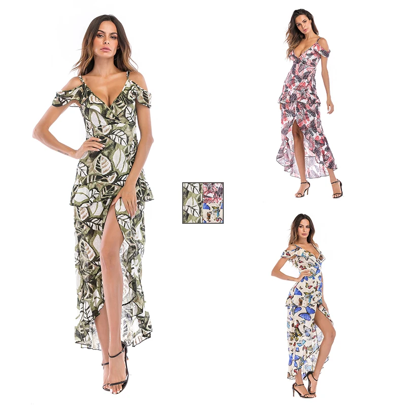 Женское длинное платье Boho вечернее пляжное сарафан с цветочным рисунком летнее
