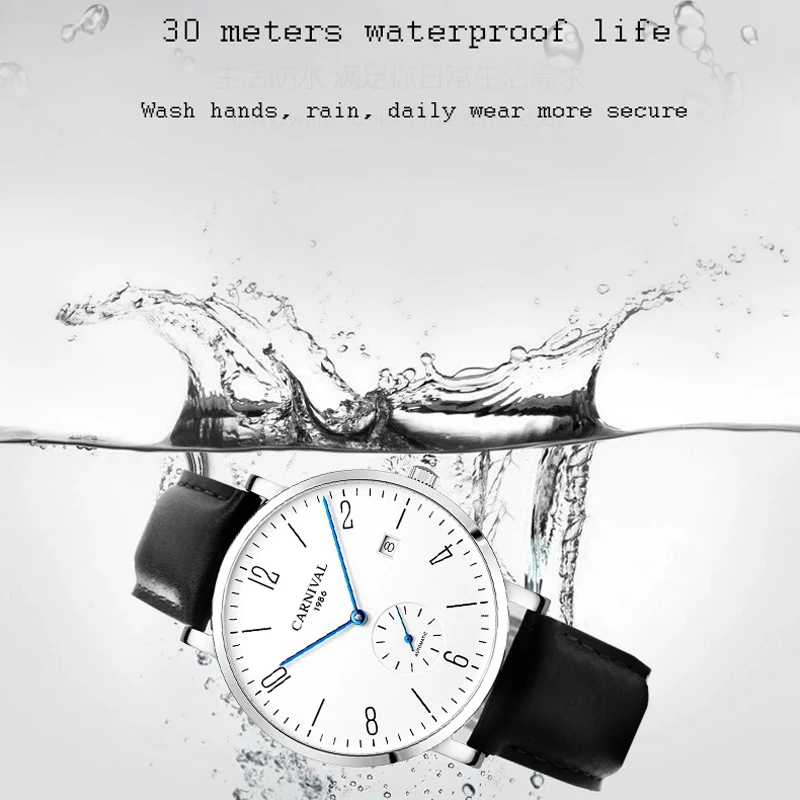 CARNIVAL 2023 Fashion Luxury Automatic Mechanical Watch Mens Brand Business Men Watches Genuine Leather Date Waterproof Clock enlarge