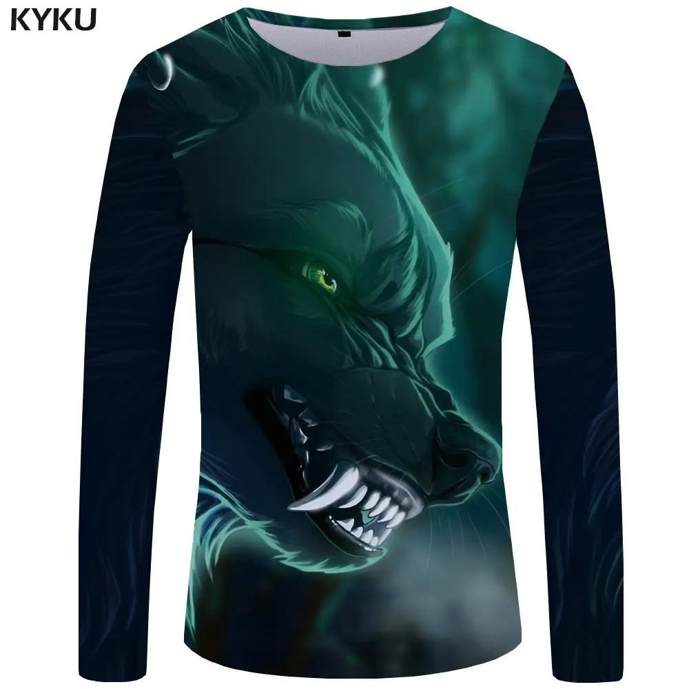 3d t shirt 03 KYKU Wolf футболка мужская с длинным рукавом Футболка готический рок светильник одежда черная забавная футболка s животное 3d Футболка Аниме Мужская одежда s - Цвет: 3d t shirt 03