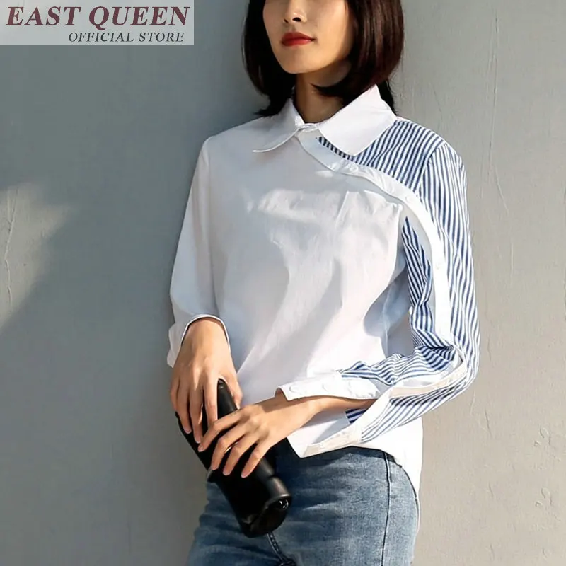 Women's blouses shirt full sleeve striped feminine shirts spliced turn-down collar fashion office ladies shirt tops DD790 L