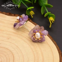 glseevo natural amethyst pearl stud earrings for women mom birthday day gift 925 sterling silver flower earrings jewelry ge0780h