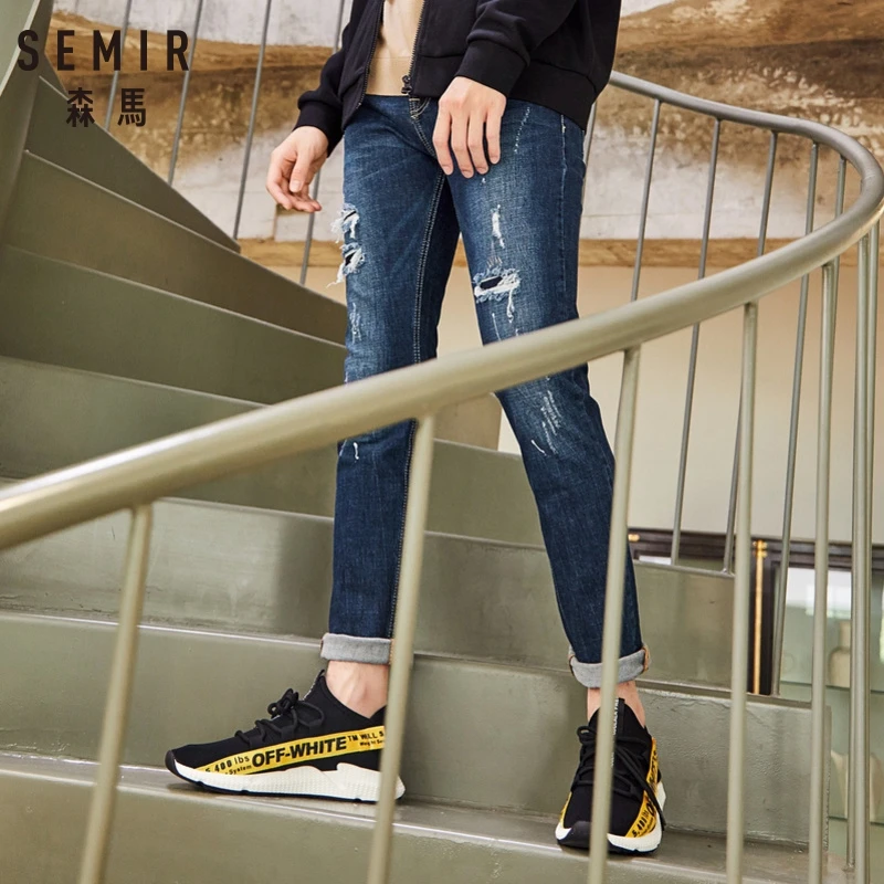 SEMIR новые осенние джинсы мужские повседневные эластичные Прямые джинсовые штаны