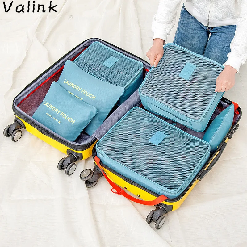 

6Pcs/Set Nylon Packing Cube Travel Bag System Durable Large Capacity of Unisex Clothing Sorting Organizer Bag Zipper Organizador