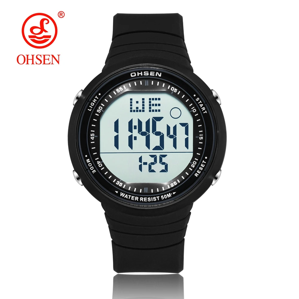 OHSEN цифровые ЖК-спортивные наручные часы мужские Relogio Masculino 50 м Водонепроницаемый Будильник Дата Резина модные белые спортивные часы для улицы подарок