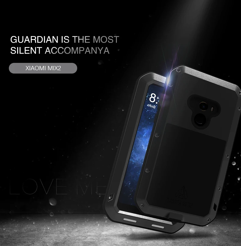 

Gorilla glass film gift) LOVE MEI Metal Waterproof Case For Xiaomi MIX 2 5.7 inch Shockproof Cover For Xiaomi mix 2 cover capa