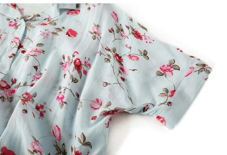 Women Blouse REAL SILK Crepe Floral Print Blouse Shirt Half Sleeved Office Lady Blouses Summer Shirt