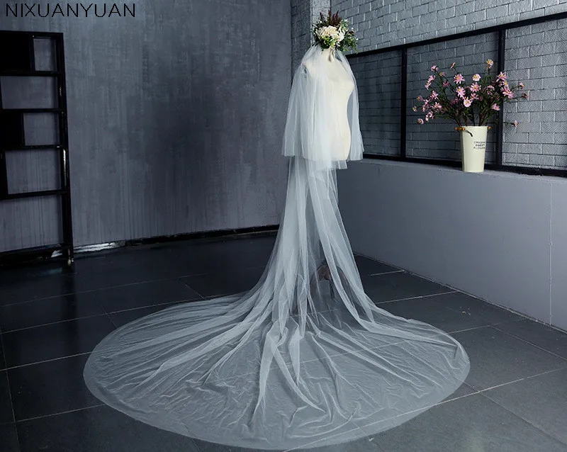 

3 Meter White Ivory Cathedral Wedding Veils Long Cut Edge Bridal Veil with Comb Wedding Accessories Bride Mantilla Wedding Veil
