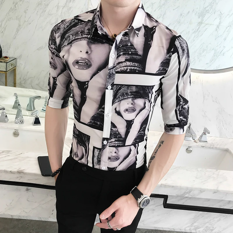 Мужская приталенная рубашка с цветочным принтом Повседневная коротким рукавом и