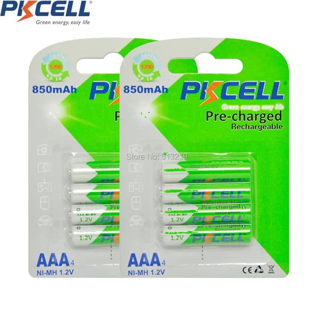 PKCELL 3A 1 2 в AAA 8 шт/2 упаковки NIMH LSD аккумуляторная батарея 850 мАч aaa емкость батареи
