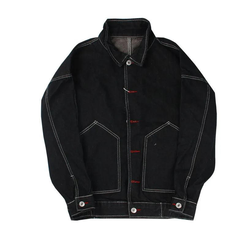 Осенне-весенняя черная джинсовая куртка с вышивкой и рукавами летучая мышь BF