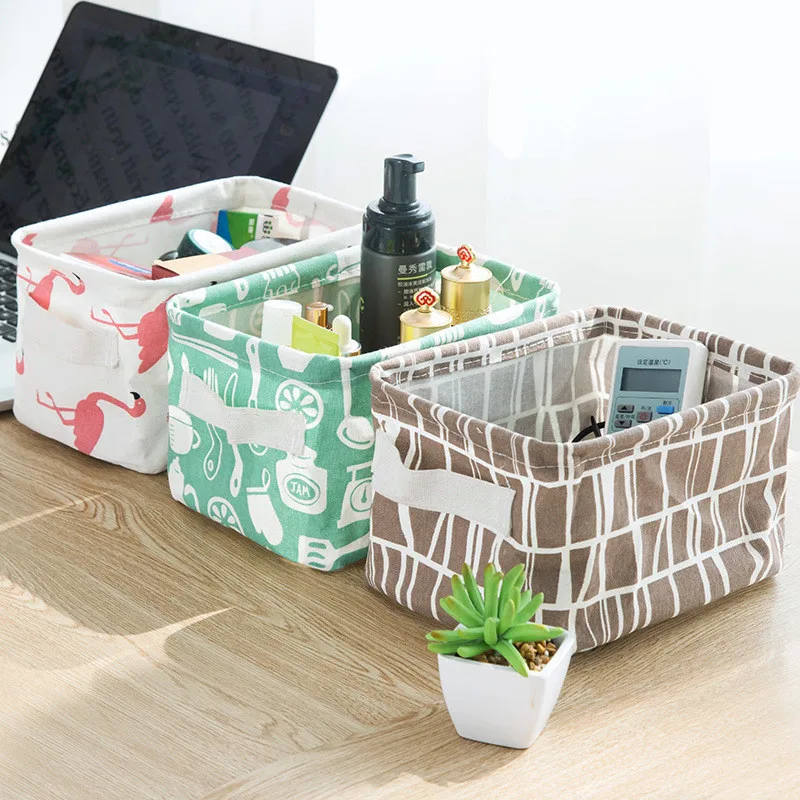 Folding Storage Baskets Home Laundry Basket Cotton Linen Holder Children Toy Container Desktop Cosmetic Makeup Organizer | Дом и сад