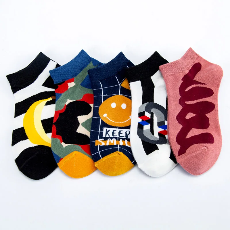 smile socks Забавные носки с изображением звездной ночи, Mona Lisa, невидимые Летние Короткие носки с низким вырезом, без шоу, женские и мужские носки, короткие носки-лодочки, 5 пар/лот - Цвет: smile socks
