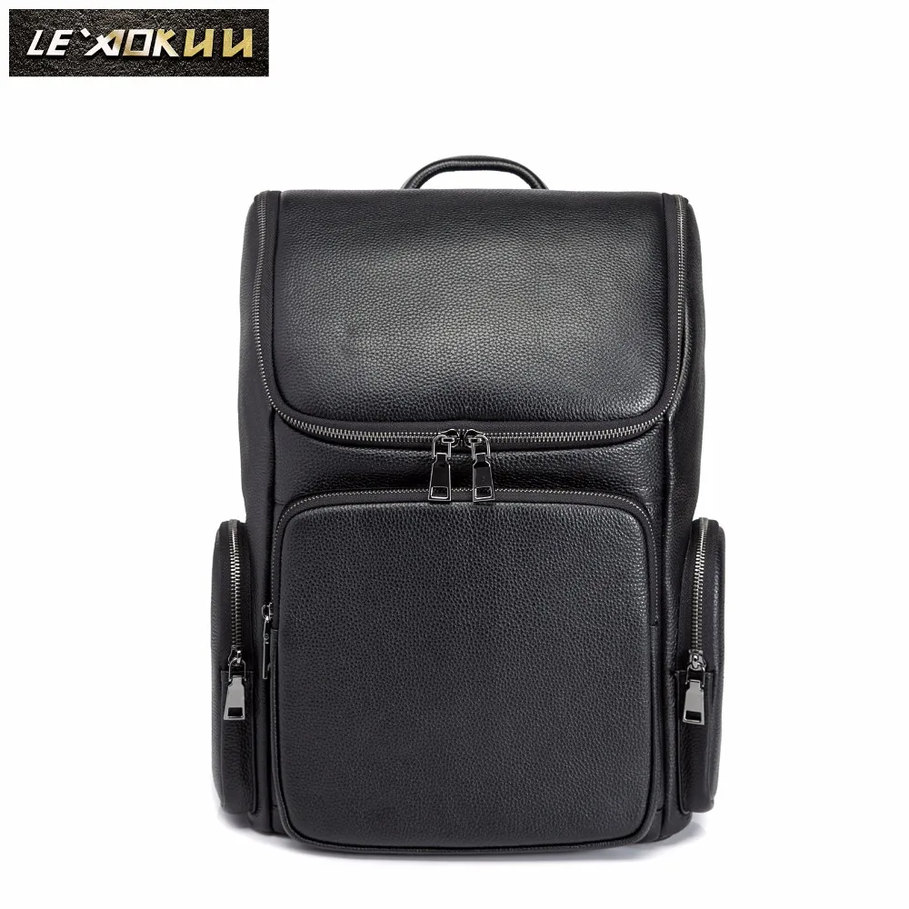 Men Quality Leather Design Casual Travel Bag Male Fashion Backpack Daypack University Student School Book 16