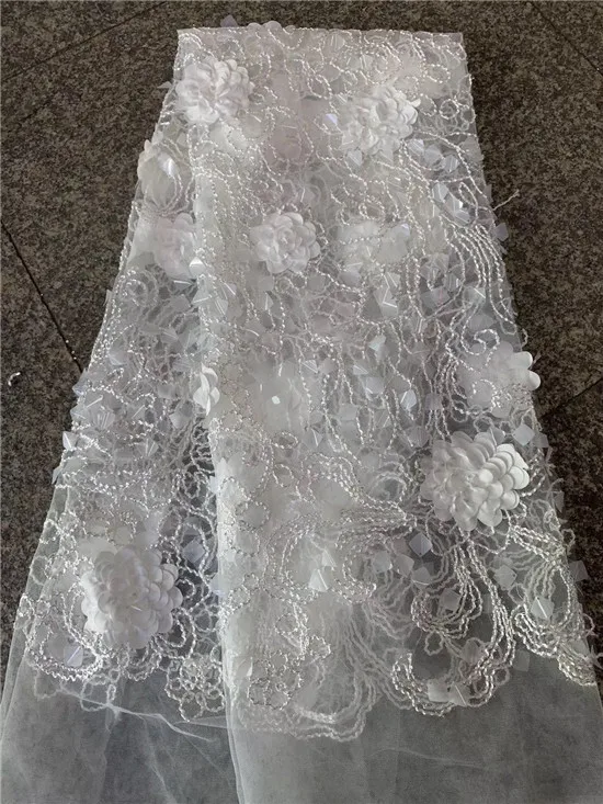 

African Lace Fabric 2019 purple 3D Flowers Beaded Tulle Lace Fabric 3d sequins High Quality Beautiful French Tulle Lace Fabric