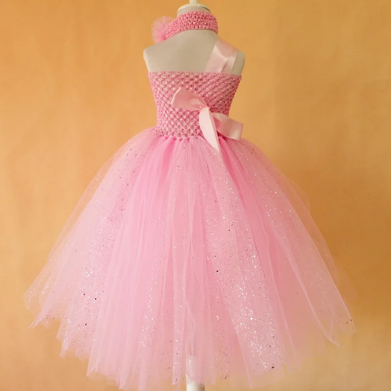 Блестящее розовое платье-пачка для маленьких девочек на день рождения свадьбу