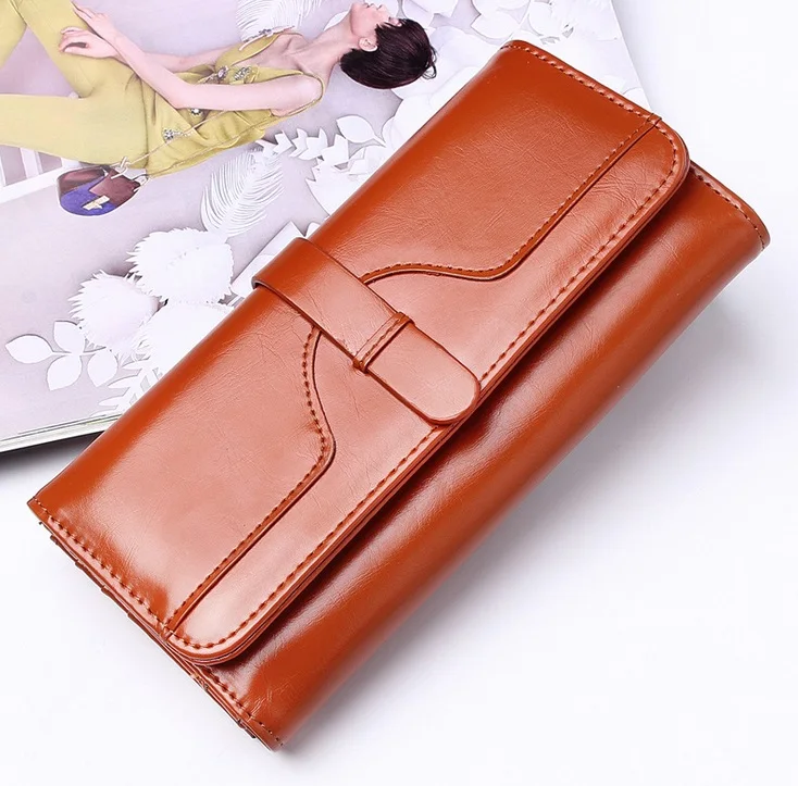 Винтажный кошелек из 2018 вощеной кожи Женский брендовый Длинный для телефона карт