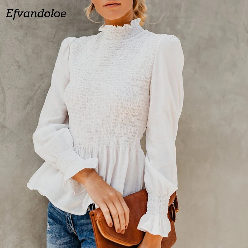 Элегантная Белая Блузка Efvandoloe Женские однотонные топы женская блузка с длинным