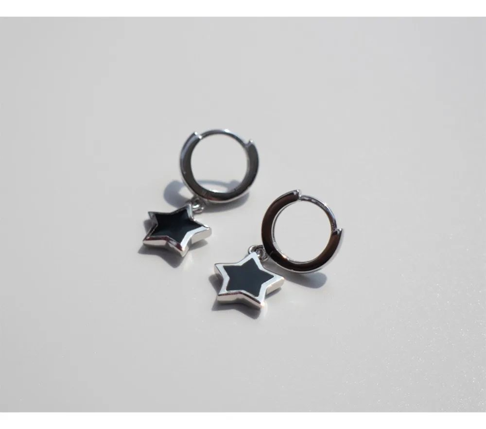 Серьги из стерлингового серебра 925 пробы, модные черные серьги с пятиконечной звездой, простые женские ювелирные украшения для ушей