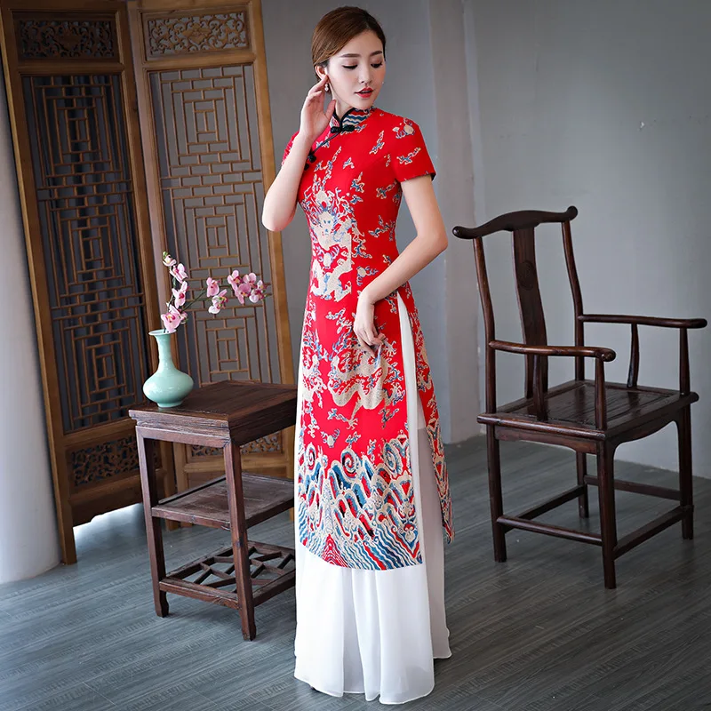 Модное Восточное вечернее платье Ципао для вечерние Aodai элегантное короткое в