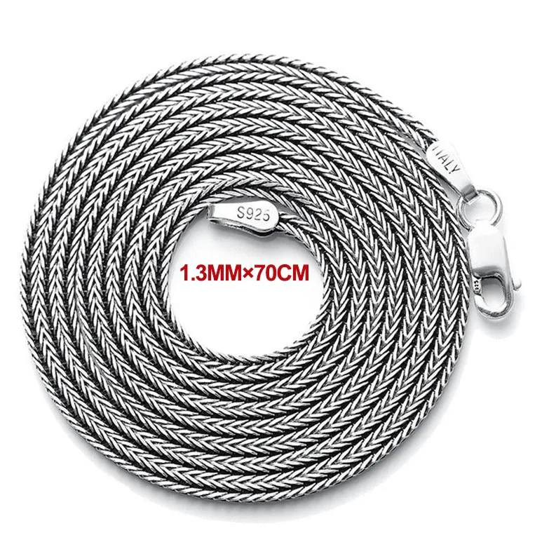 Size 10 925 пробы, серебряная цепочка, ожерелье s, Мужская Ретро тайская Серебряная цепочка в форме лисохвост, мужская Серебряная цепочка 925, 40-80 см, длинное ожерелье thomas - Окраска металла: Size 10