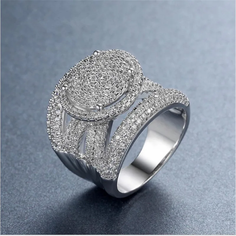 Platinum Plating Huitan Модные Коктейльные Вечерние кольца с крошечным кубическим цирконием микро проложить лучшие свадебные кольца на годовщину для женщин подарок на день Святого Валентина - Цвет основного камня: Platinum Plating