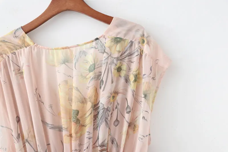 Women Chiffon Dresses Summer 2019 New Arrival Boho People Floral Prints Pattern Empire Elastic Waist Female Sleeveless Dress | Женская