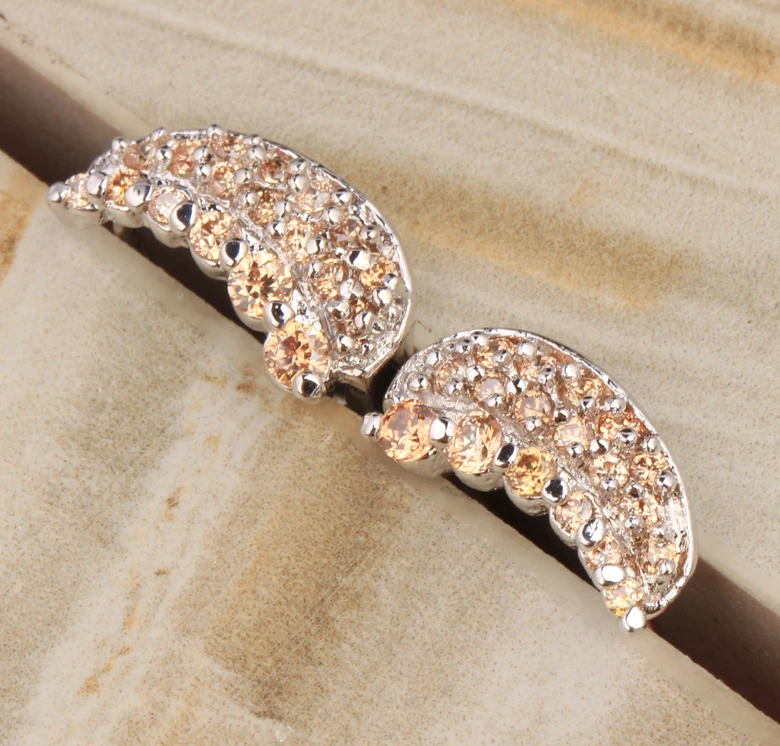 Прямая Луна Champange Morganite посеребренные ювелирные изделия серьги кольца Huggie S5154|hoop