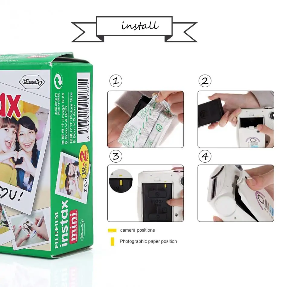Пленка Fujifilm Instax Mini с белым краем 20 листов для камер Fuji Instax mini 8 7s 25 50 90 серии 800 скорость цветная пленка