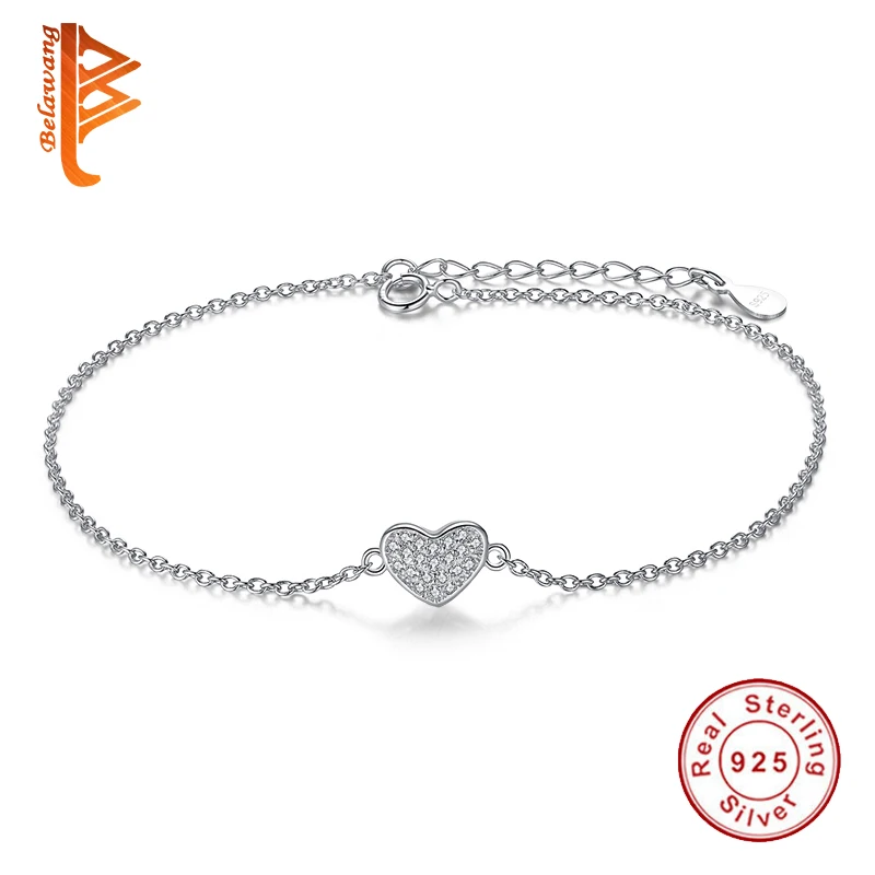 

100% 925 Sterling Silver Cute Heart Bracelets With CZ Crystal Romantic Hearts Chain Bracelets For Women Jewelry Wedding Gift