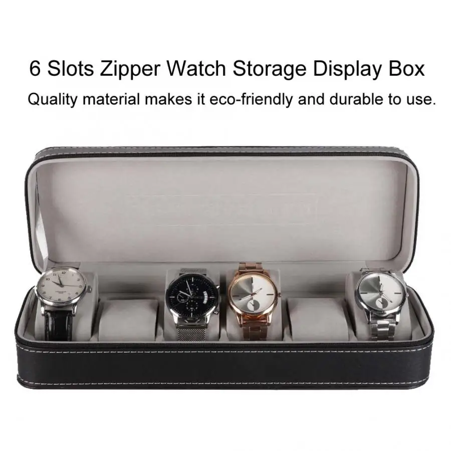 Стильный 6 слотов для карт на молнии хранения часов Дисплей коробка из