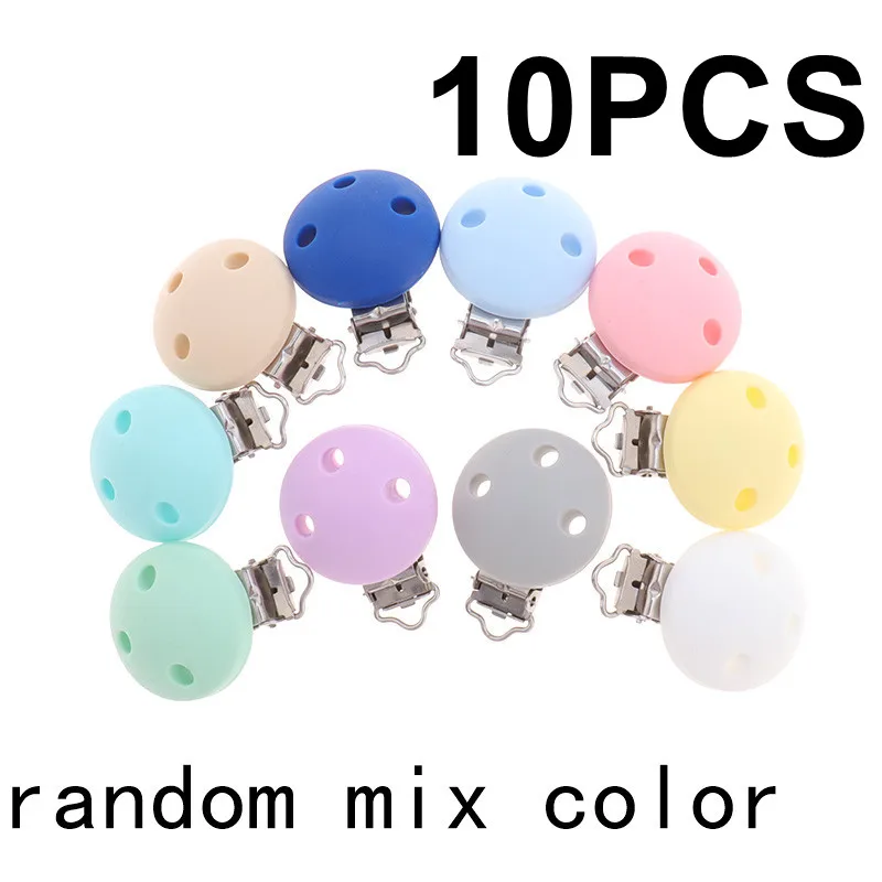 Mix Random 10 шт., круглые силиконовые скобы, Bpa бесплатно, Детские Прорезыватели для зубов, ожерелье, Аксессуары для младенцев, держатель для соски, цепочка, застежки для сосков, сделай сам - Цвет: Mix Random