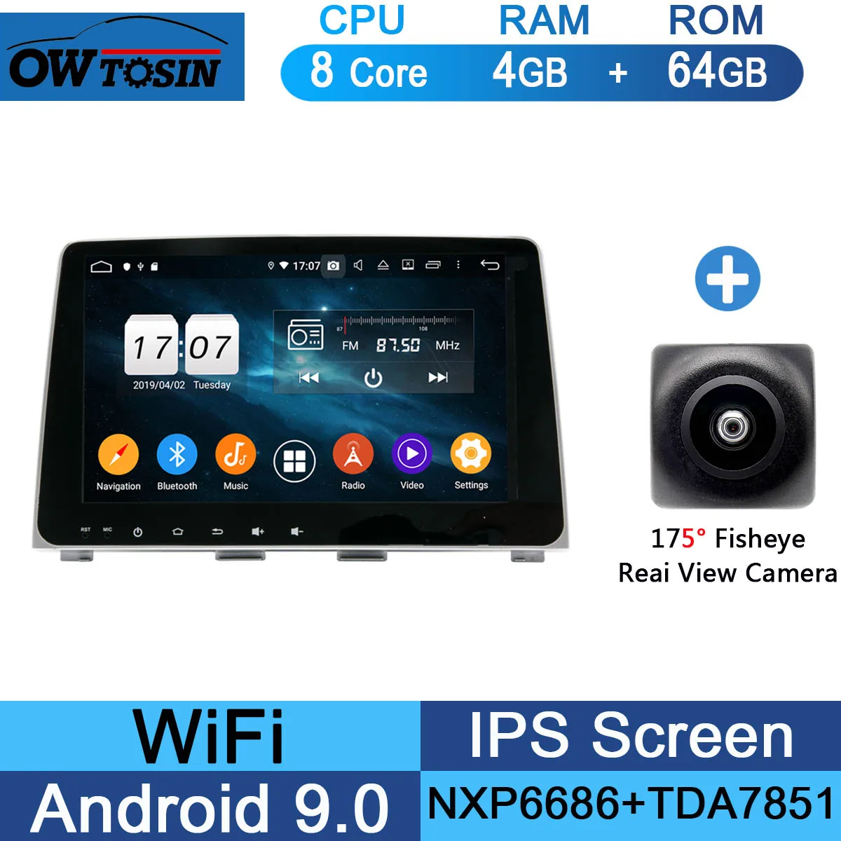 " ips Octa 8 ядерный 4 Гб ram+ 64 Гб rom Android 9,0 автомобильный DVD радио gps для hyundai Sonata DSP CarPlay Parrot BT стерео Adas - Цвет: 64G Fisheye Camera