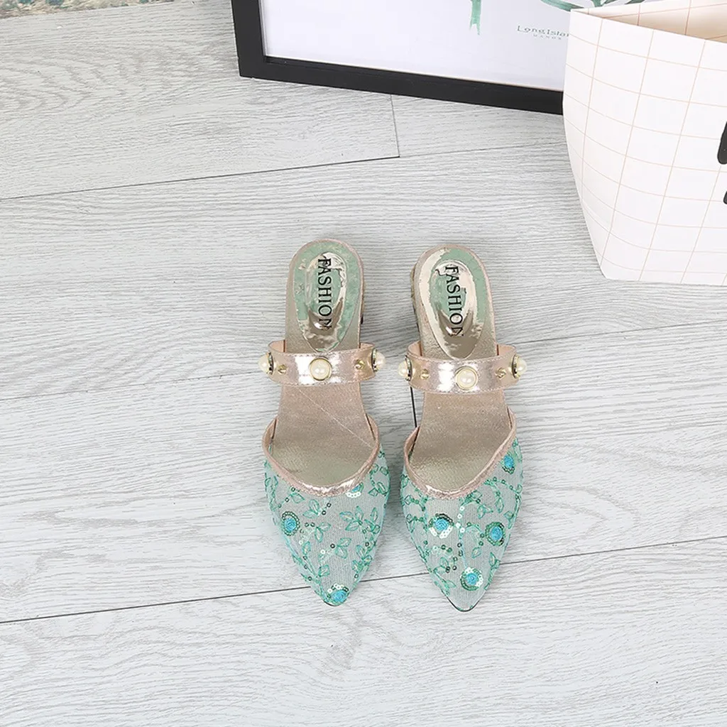 SAGACE/женские летние босоножки на толстой подошве украшенные жемчужинами и